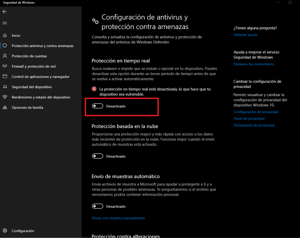 Protección en tiempo real Protección en tiempo real